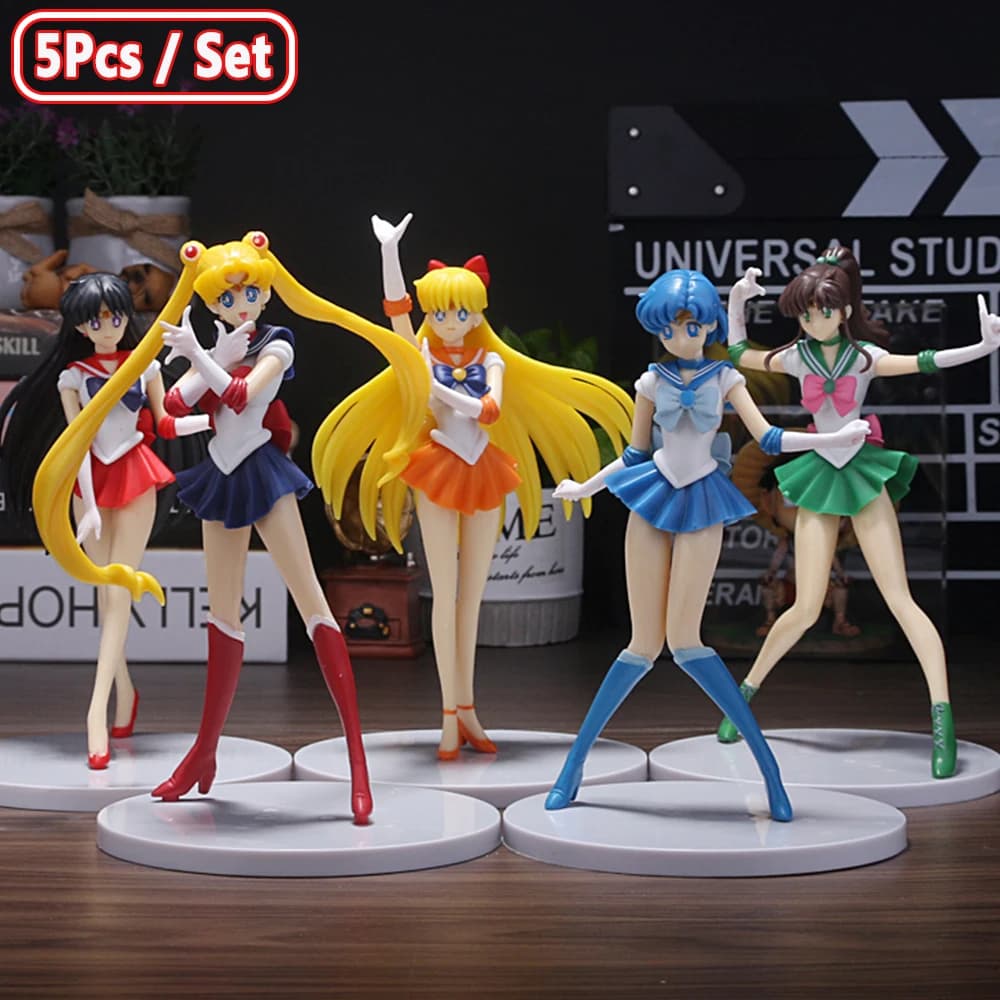 Set di 5 personaggi anime di Sailor Moon: Mizuno Ami, Tsukino Usagi, Hino Rei, Aino Minako - Action Figure e Bambole Kawaii da Collezione - Regalo