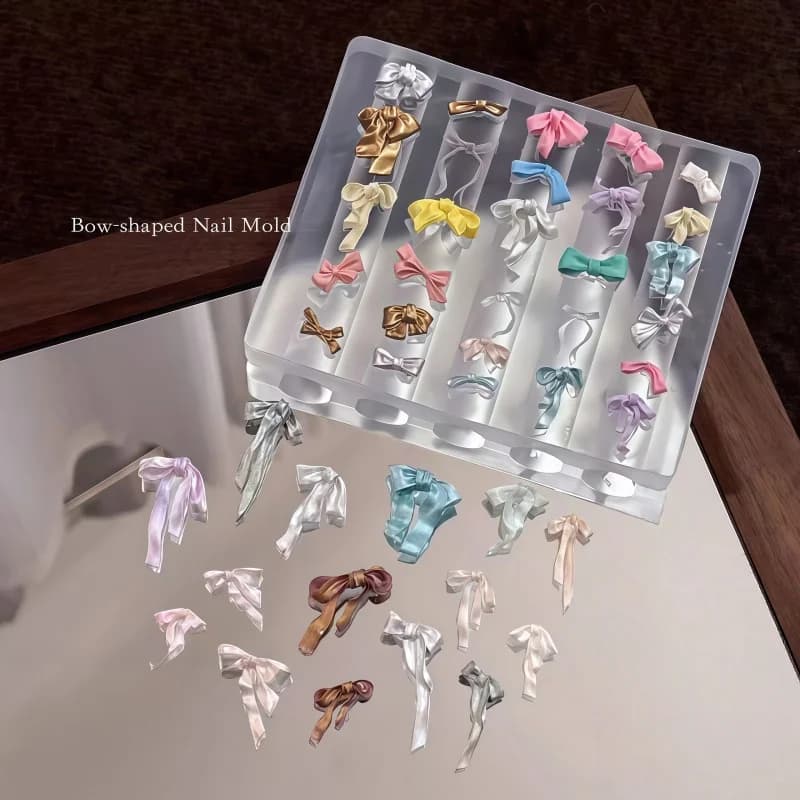 Stampo per nail art con fiocco a nastro, elegante fiocco a nastro, gioielli tridimensionali, stampo in silicone per nail art