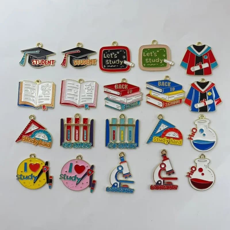 10pcs graduation season accessories hats dresses books test tube microscopes blackboard decorations DIY jewelry making