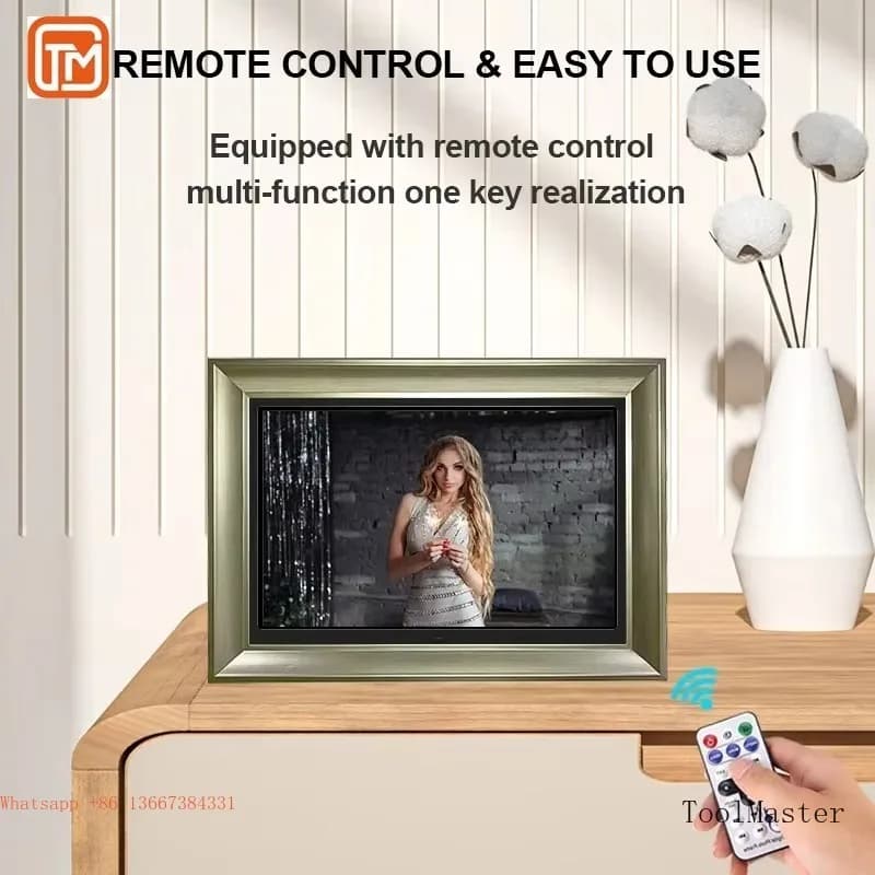 [Offerta Speciale] Cornice Digitale Elettronica con Batteria Integrata e Memoria, Cornice in Legno da 15 Pollici