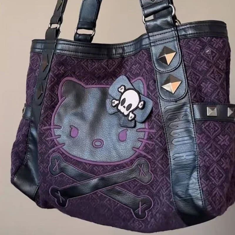 Kawaii Hello Kitty Medievale Splicing Viola Borsa sotto le ascelle Tote Y2K Dolce Spice Style Autunno Inverno Borse per le donne Girsl Sanrio