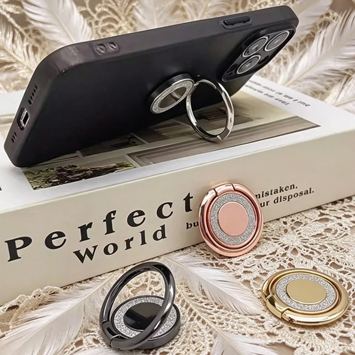 Supporto Universale per Telefono con Glitter, Rotazione a 360 Gradi, Portatile, Pieghevole, Adesivo per iPhone e Tablet