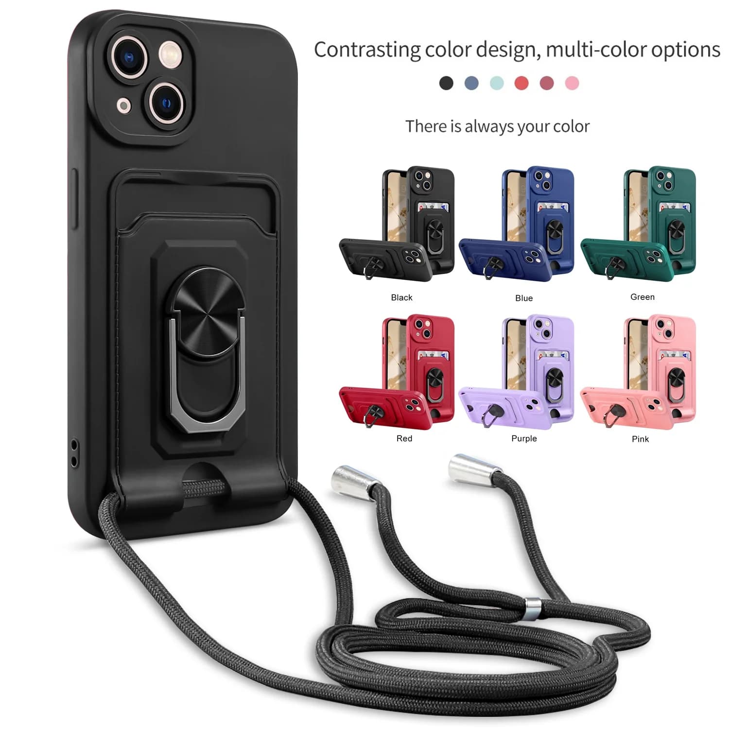 Crossbody Necklace Cord Lanyard Wallet Card Case For iPhone 14 13 12 11 Pro Max 8 7 Plus XR Xs X SE Ring Holder Stand Soft Cover