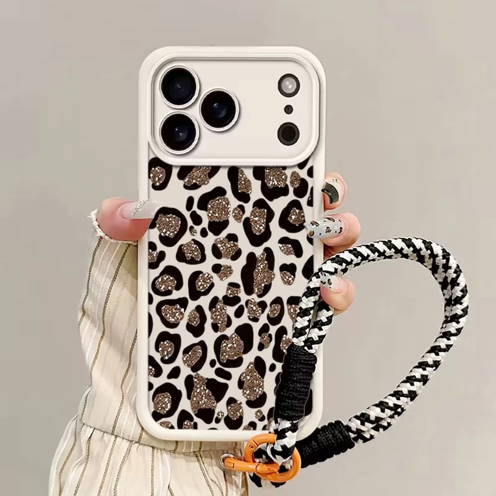 Custodia Morbida con Stampa Leopardata e Laccetto da Polso INS per iPhone 16 17 Pro Max, Compatibile con iPhone 11 12 13 ProMax 14 15 Plus