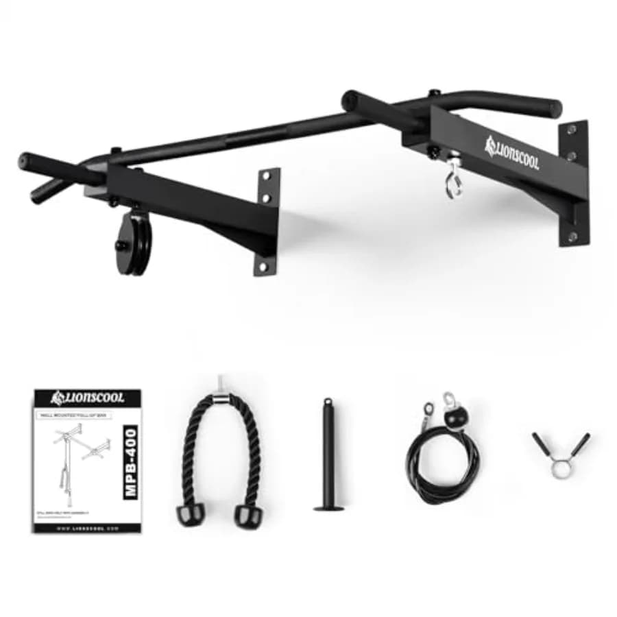 Barra Multifunzionale da Parete per Trazioni con Sistema a Pulegge, Barra per Trazioni Multi-Grip da 16"/24", Accessori per Pulegge a Cavo Inclusi