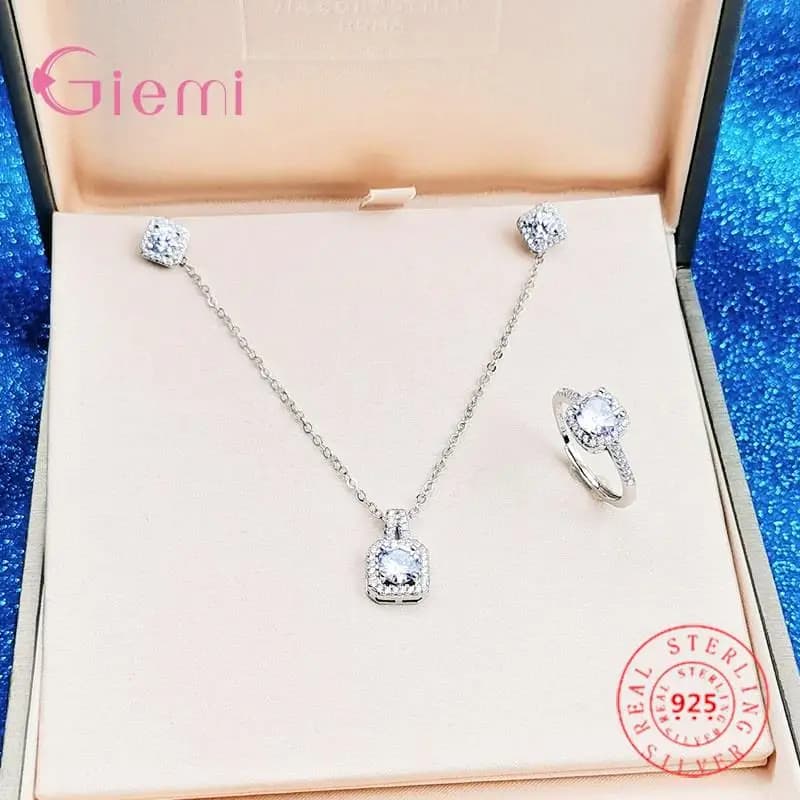 Giemi nuovo arrivo Set di gioielli da donna di forma quadrata accessorio Set di orecchini a bottone con ciondolo in argento Sterling 925