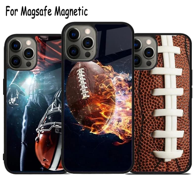 Custodia per telefono con ricarica wireless a tema Football Americano per iPhone 17 Air 15 16 16e 14 13 11 12 Pro Max Plus, Cover Magnetica Magsafe