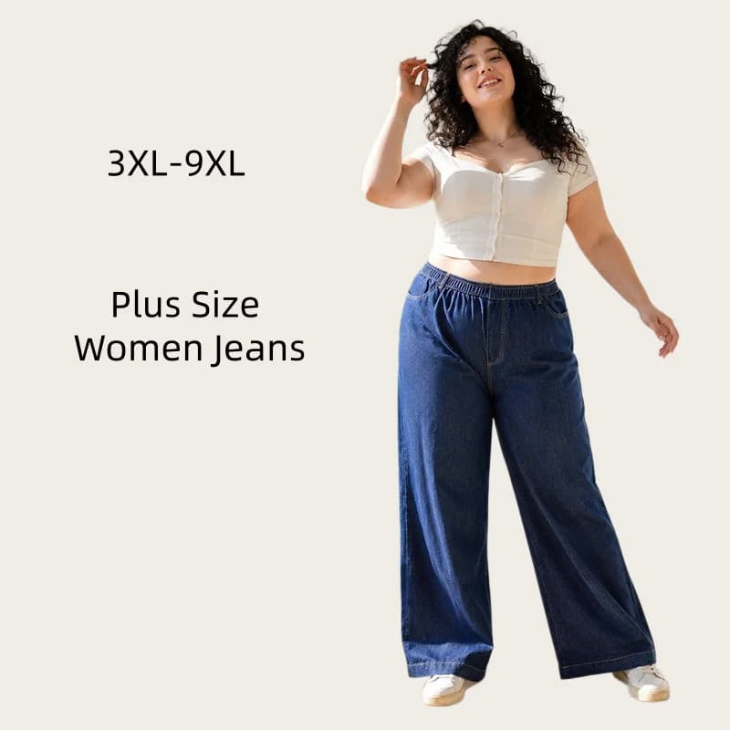 Summer Women Plus Size Jeans 9XL 150KG High Waist Wide Leg Pants 7XL High Stretch Casual Versatile Straight Leg Trousers Ladies