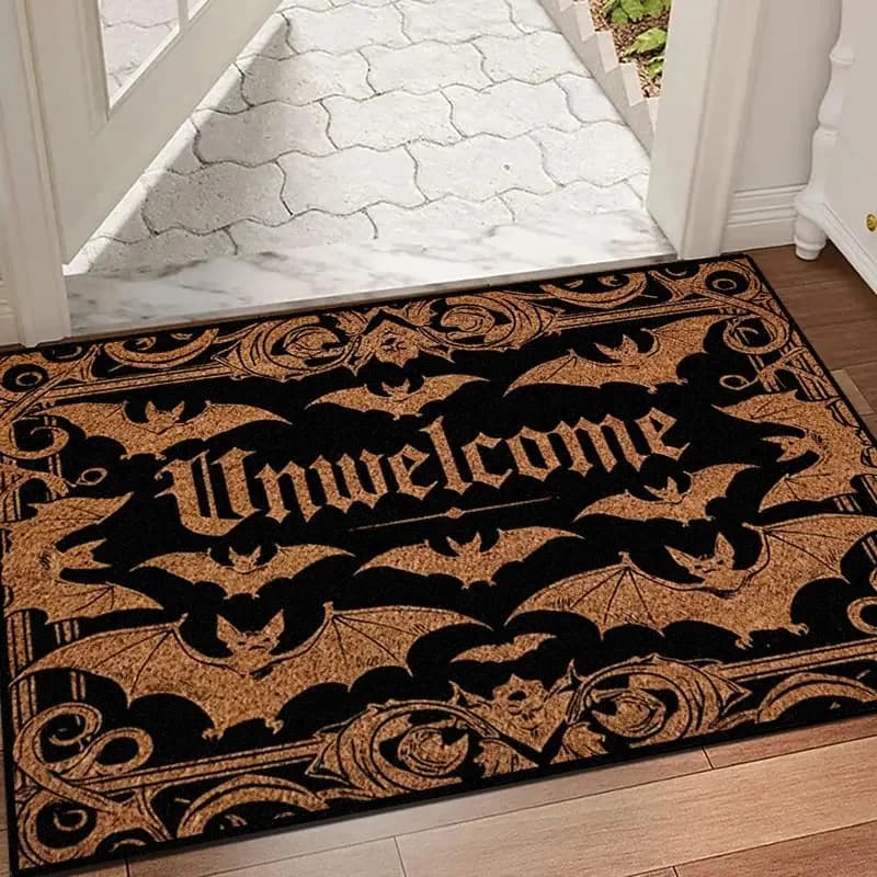 VIKAMA Gothic Bat Welcome Coir Doormat Non Slip Weather Resistant Floor Mat for Front Door Entryway Halloween Home Decor