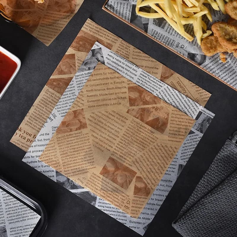 100 pcs oil proof paper newspaper Design Sandwich burger fries fries food fried paper tray packing Mat air frying paper