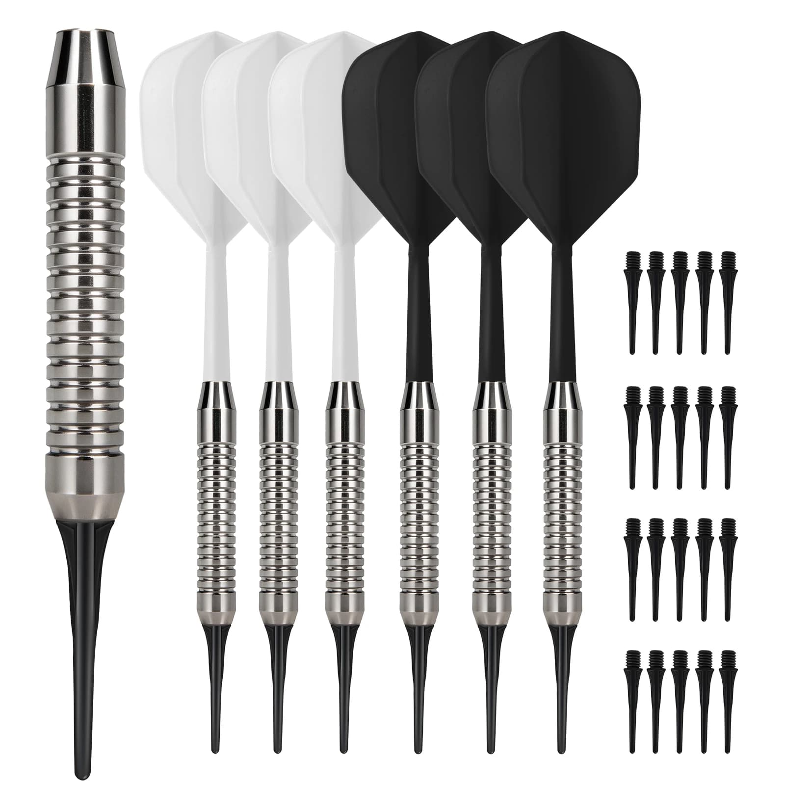 Hauqnu 18g Professional Soft Dart Set with 6 Darts, Includes 20 Spare Soft Dart Tips, Integrated Dart Wing Design, Suitable for Electronic Dart Boards, Home Entertainment, Bar Gatherings, Club Training, and Indoor Competitions, the Perfect Choice for Adult Beginners and Dart Enthusiasts, Suitable for Practice and Competition Use