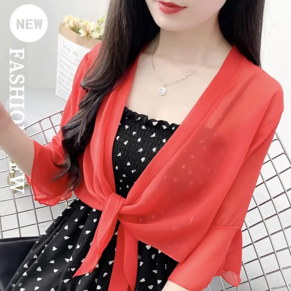Wrinkle Resistant Chiffon Chiffon Cardigan Loose Fit Multicolor Shawl Outerwear Summer Shrug Women