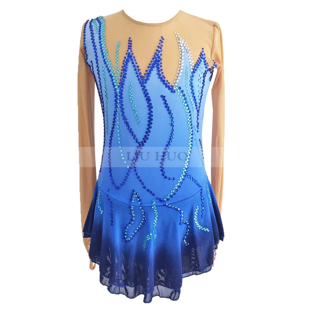 LIUHUO Donna Ragazza Pattinaggio di Figura sul Ghiaccio Vestito Concorso Prestazioni Costume Danza Body Roller Adulto Adolescente Balletto Blu Bambini
