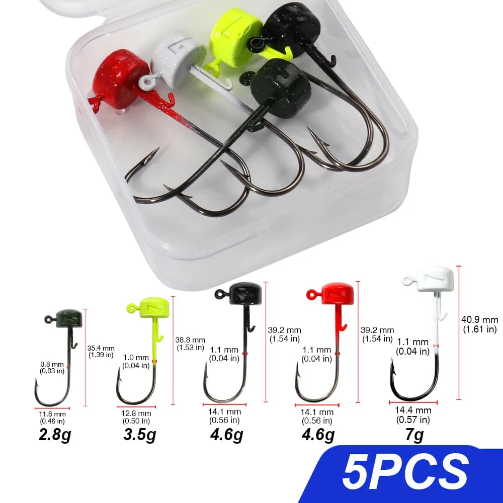 5 Pz/box Ned Rig Fishing Ami 2.8g 3.5g 4.6g 7g J Head Soft bait mushroom Jigging Equipment Sharp Push Hook Tool