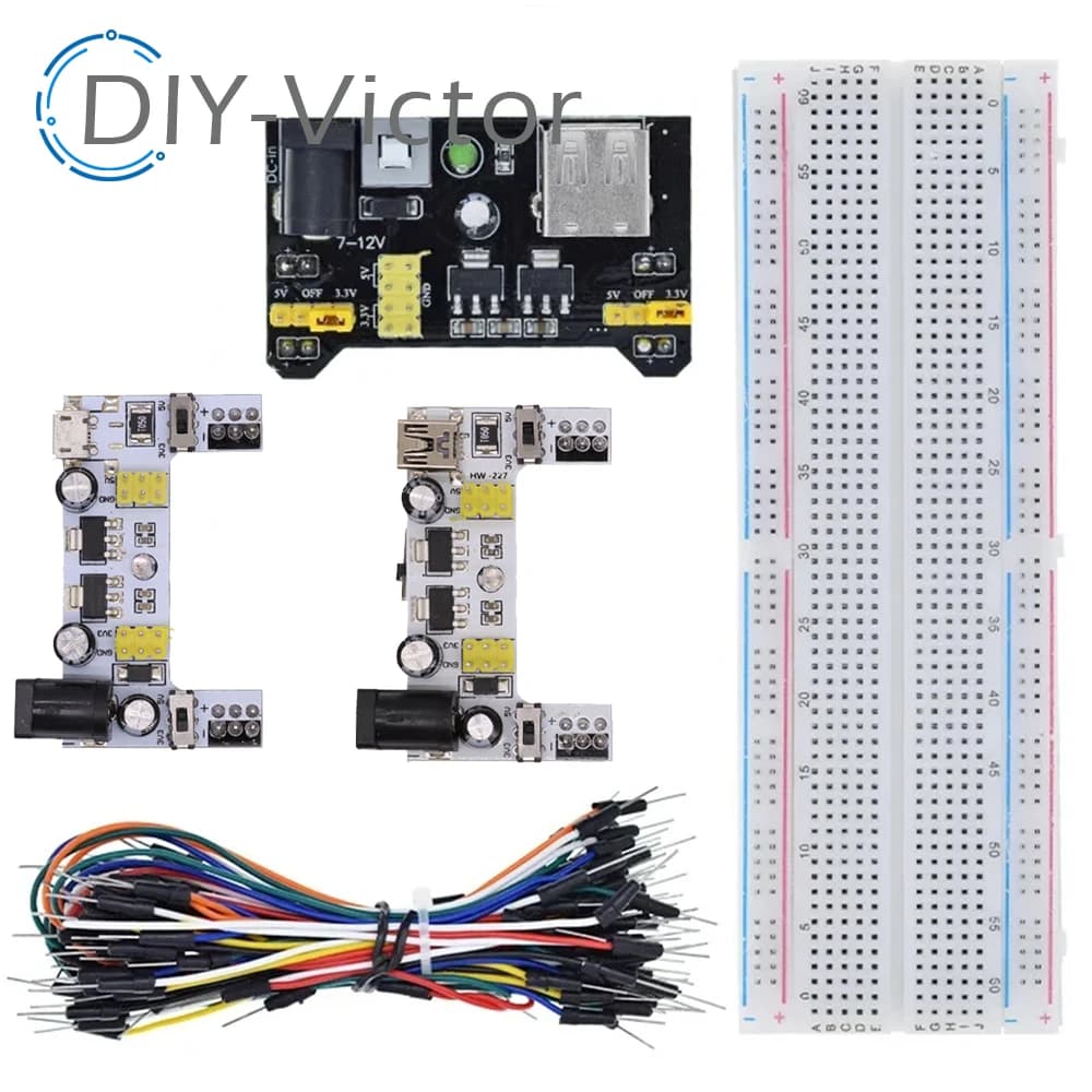 Power module Breadboard 3.3V/5V MB102 + MB-102 830 Bread board prototype points for Arduino DIY kit + 65 flexible Jumper cables