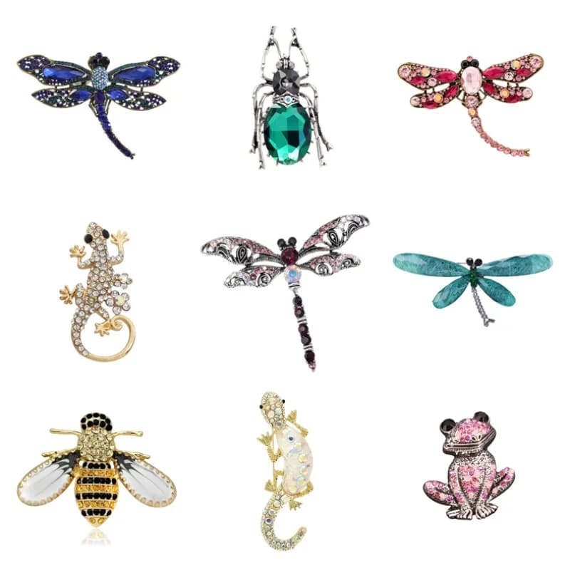 Vintage Insect Lizard Frog Rhinestone Enamel Brooch, Dragonfly Spider Bee Gecko Crystal Statement Pins for Women Coat Scarf Gift