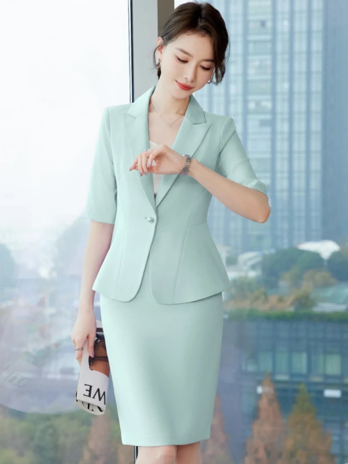Elegant Professional Women's Suit Set Summer 2024 Commute Formal Jacket And Skirt Two-Piece Ensemble Office Wear