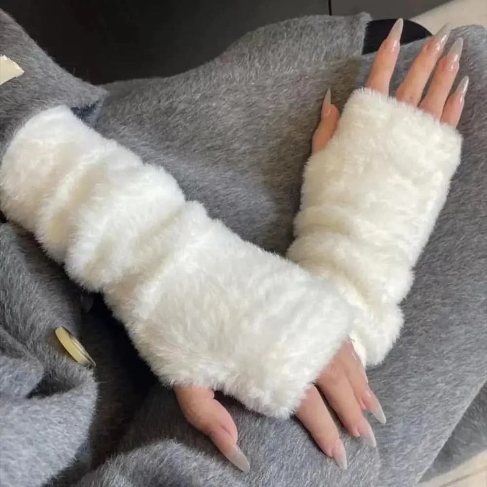 Hand Covers Korean Style Knitted Warm Sleeves Solid Color Y2k Woolen Gloves Sweet Hole Long Fingerless Sleeves Cycling