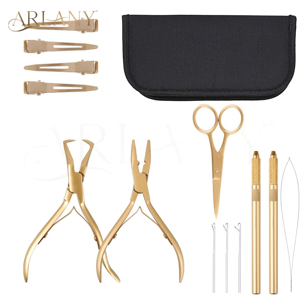 ARLANY Kit di pinze per estensioni dei capelli per micro perline Pinze Microlink per estensioni di piume Estensioni di trama per cucire Strumento per loop di capelli