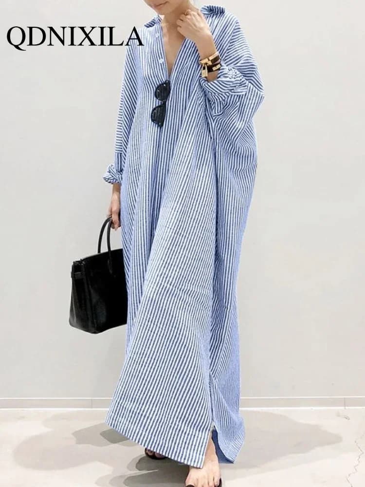 Nuovo in elegante Cardigan a righe abito oversize allentato top da donna camicie da donna abito da donna camicetta a maniche lunghe camicia abbottonata