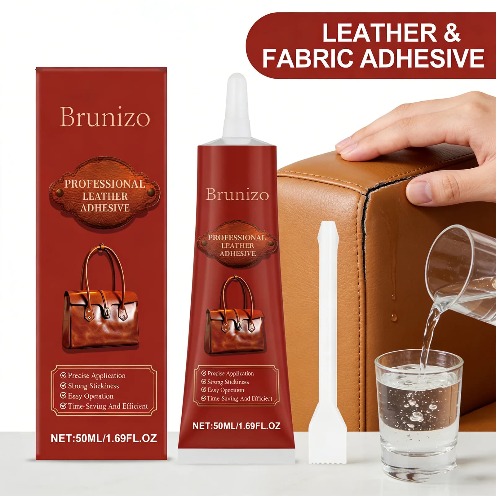Colla Professionale per Pelle, Adesivo per Scarpe, Borse, Mobili, Riparazione Vinile, Asciugatura Rapida, Colla per Tessuti con Pennello Applicatore, Colla per Artigianato