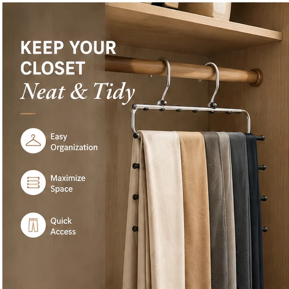 Multi Tier Stainless Steel Trouser Hanger 6 8 Layer Space Saving Organizer for Jeans Pants Scarves and Closet Storage