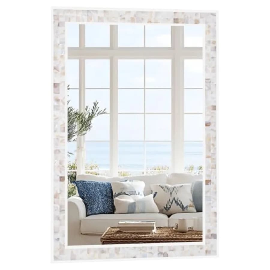 Shell Framed Rectangular Wall Mirrors for Bathroom, 24x36 Inch Mosaic Mirror for Bedroom Living Room or Entryway, Wall Mounted