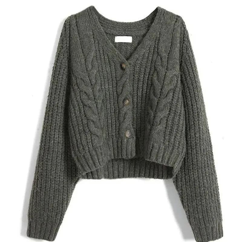 Spring Autumn Women Leisure Sweater Retro Ladies Fashion V-neck Knitting Cardigan Femme Lazy Wind Long Sleeves Knitted Top