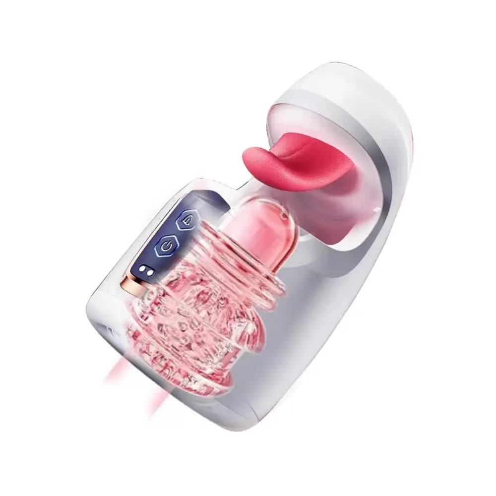 Giocattoli del sesso per gli uomini Leccare la lingua Masturbatore maschile Figa tascabile Allenatore del pene telescopico Pompino Macchina del sesso Stroker Articoli per adulti