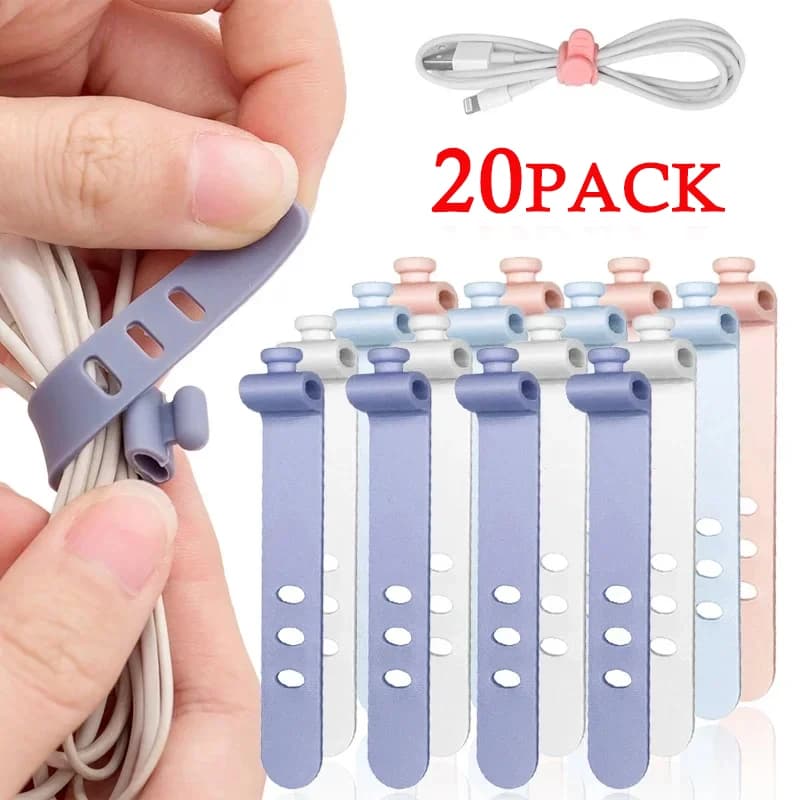 20 Pieces Organizers for Cables, Clips for Cable Management, Silicone Support for Mouse and Auriculars, Data Wrap