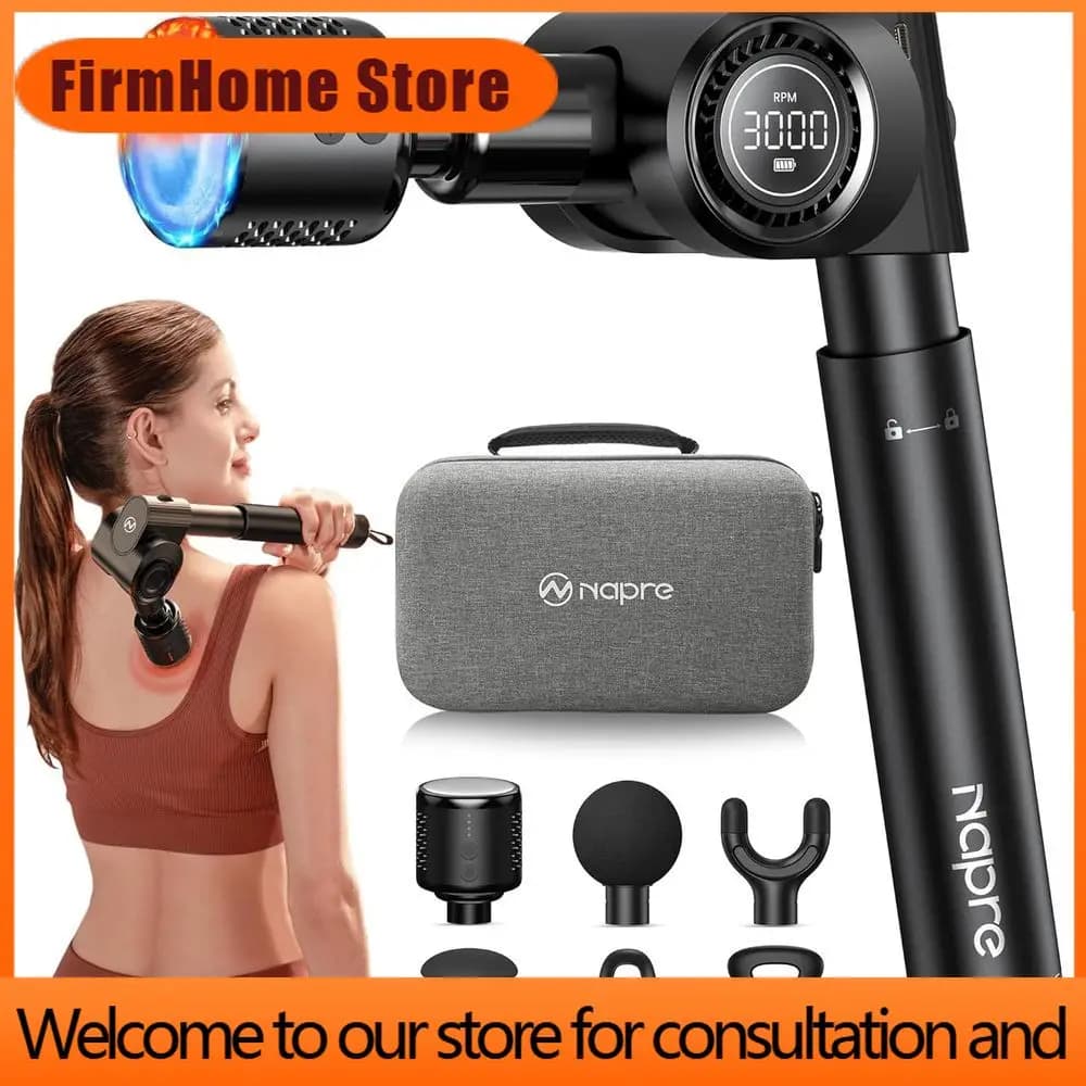 FirmHome StoreHeat And Cold Therapy Massage Gun, Deep Tissue Percussion Massager With Long Handle, 32-Speed, 5-Angle Adjustable,