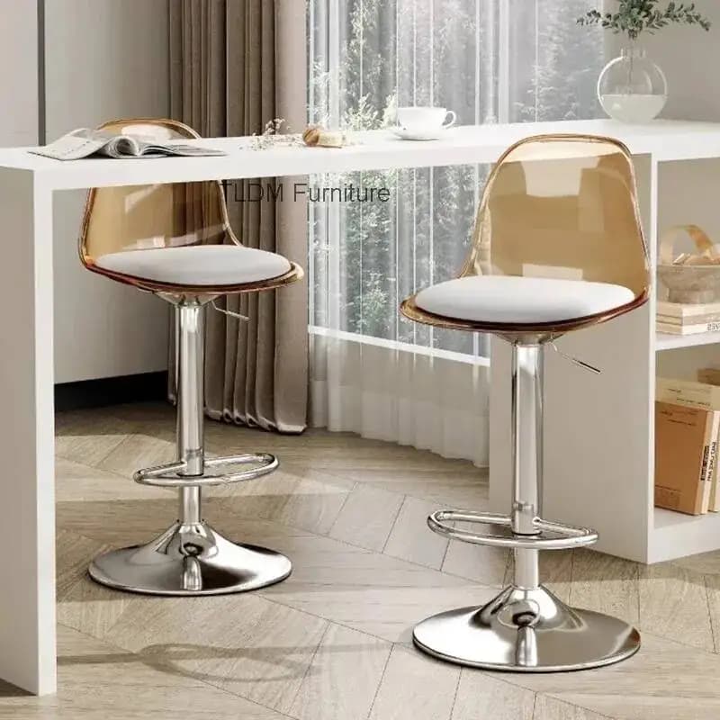 Barber Cushions Bar Chair Lifting Transparent Kitchen Adjustable Bar Chair Library Disk Base Sillas Para Comedor Home Furnitures