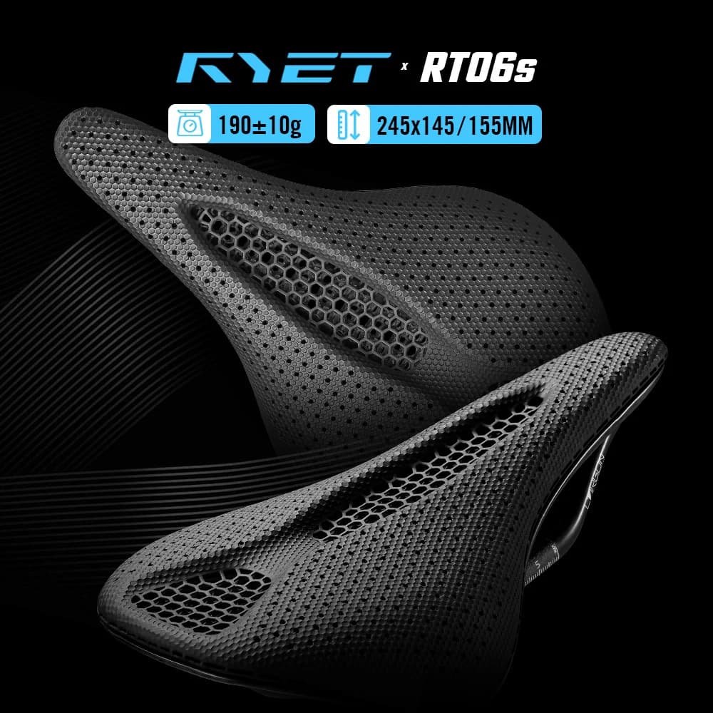 Sella per Bicicletta RYET Stampata in 3D 143/145/155mm 190g 7*9mm in Carbonio per MTB, Triathlon, Bici da Strada, Montagna e Gravel