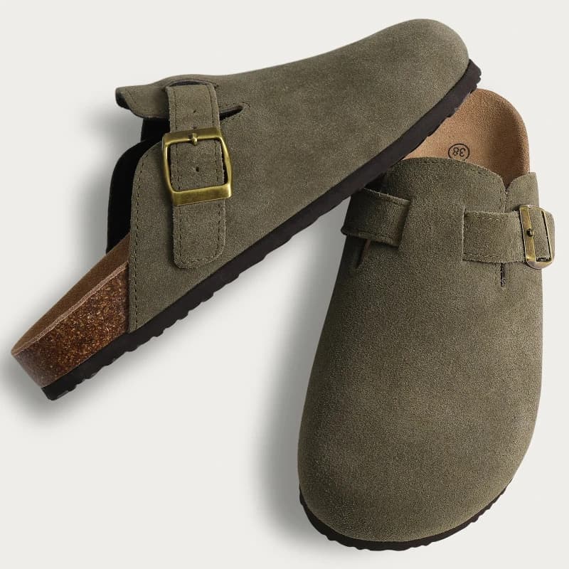 2026Comwarm Fashion Women's Suede Mules Slippers Men Clogs Cork Insole Sandals With Arch Support Outdoor Beach Slides Home Shoes