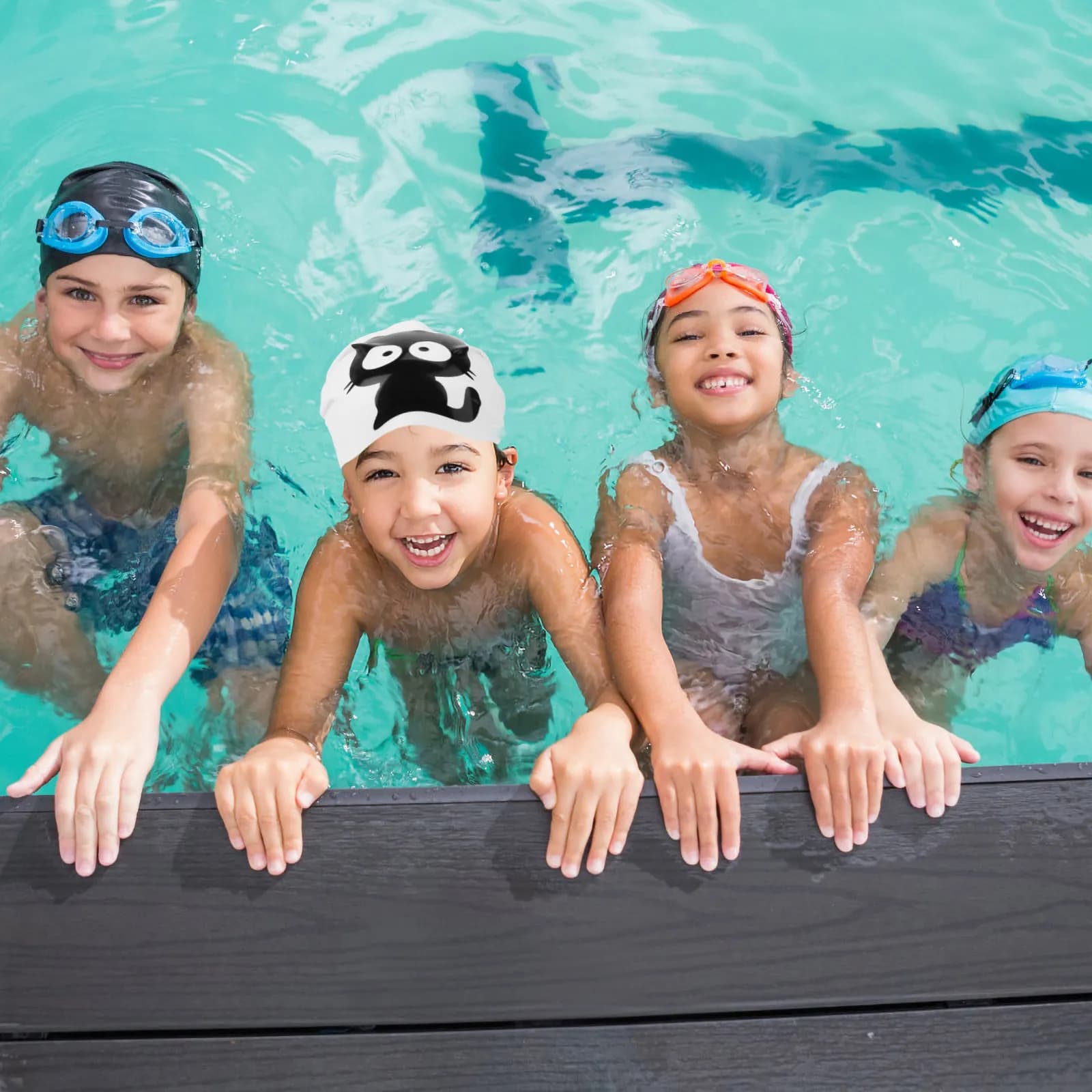Cuffia da Nuoto in Silicone con Motivo Gatto, Leggera, Impermeabile e Flessibile, Cappello Protettivo per Piscina