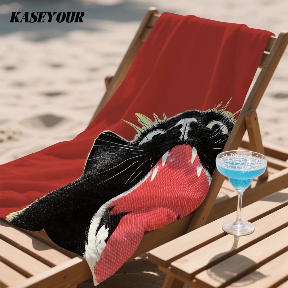 Red Pop Art Black Cat Oversized Microfiber Beach Towel Sand Proof Quick Dry, Absorbent for Swimming Pool Travel Camping