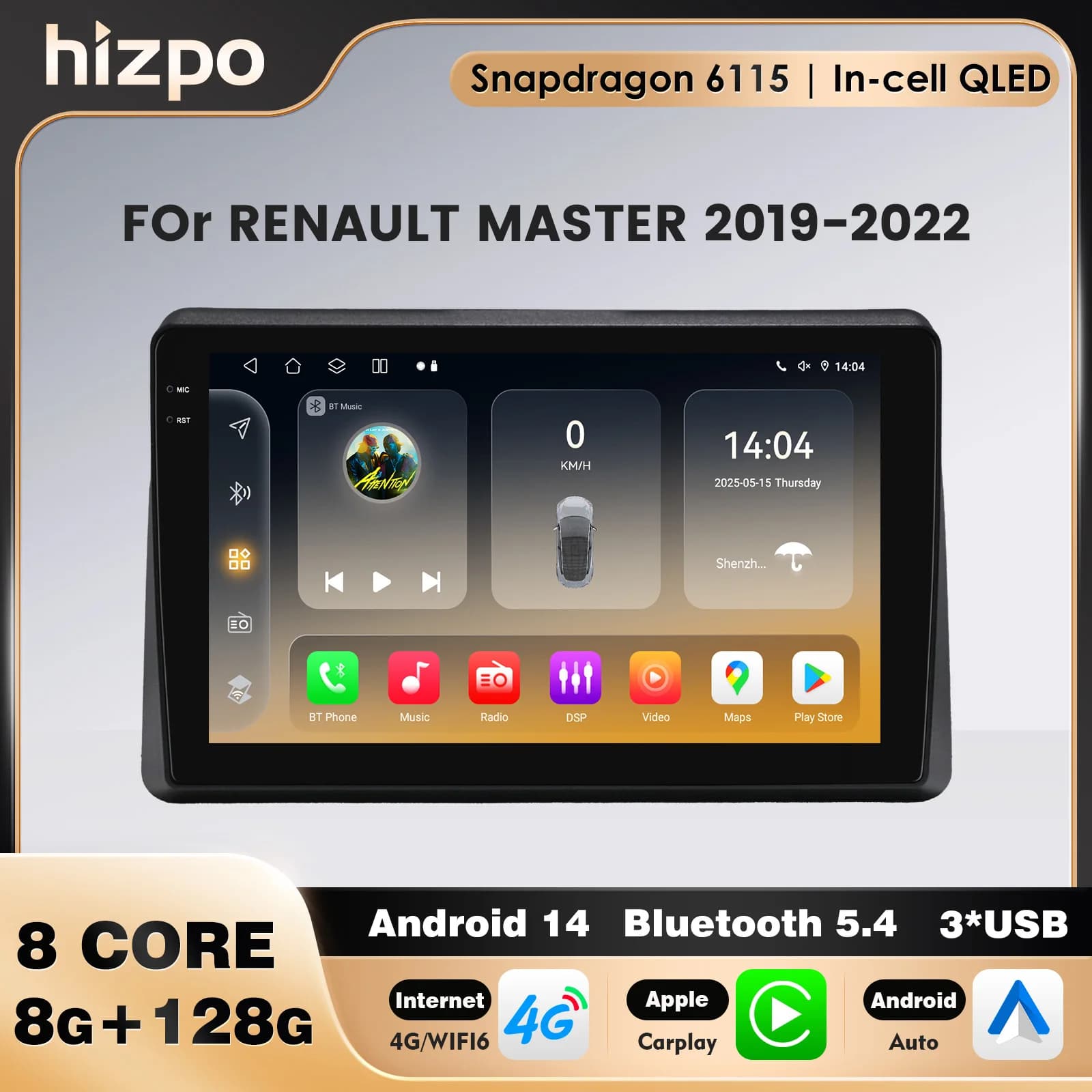 Octa Core Snapdragon 6115 In-cell QLED Schermo GPS Wireless Carplay Android Auto Per Renault Master 2019 2020 2021 2022 OBD DAB