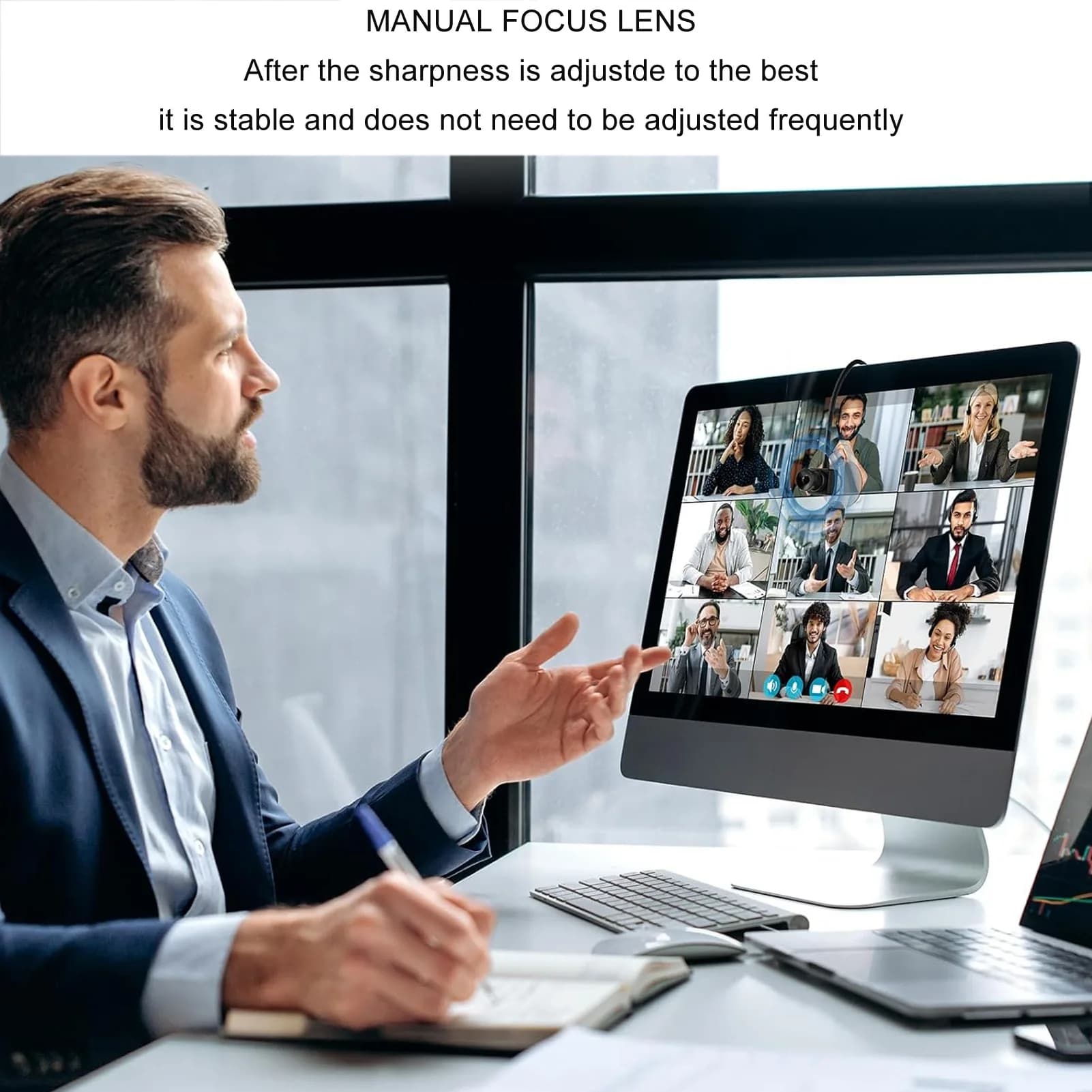 Webcam Centrale per Laptop con Sensore di Immagine CMOS, Correzione Automatica della Luce USB, Riduzione del Rumore e Microfono per Videoconferenze