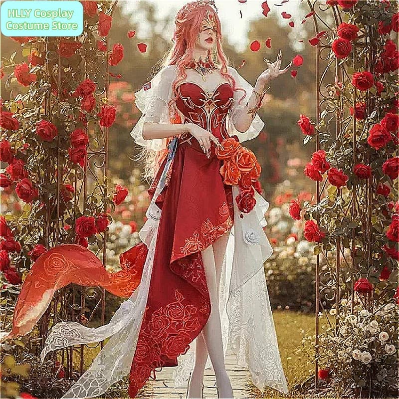 Costume Cosplay Viper Ning Dream di Naraka: Bladepoint, Abito Rosa Rossa con Corona per Donne, Festa di Halloween