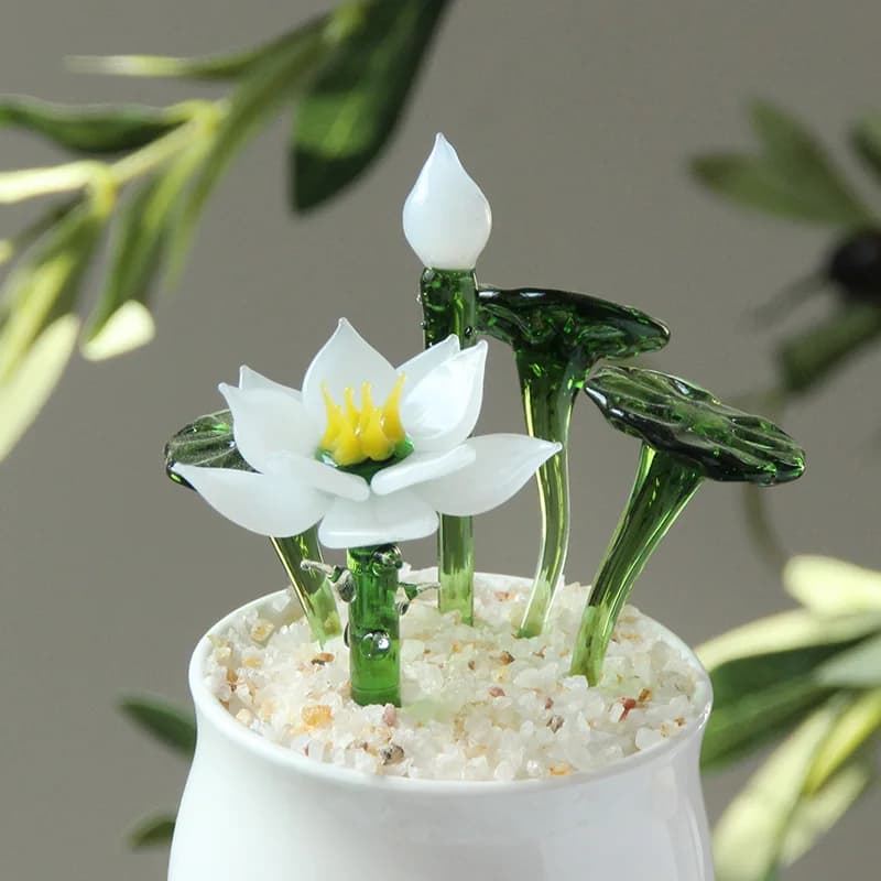 Crystal Flower Lotus Tulips Figurine Table Decoration Car Interior Display Ornaments Glass Biomimetic Potted Plant
