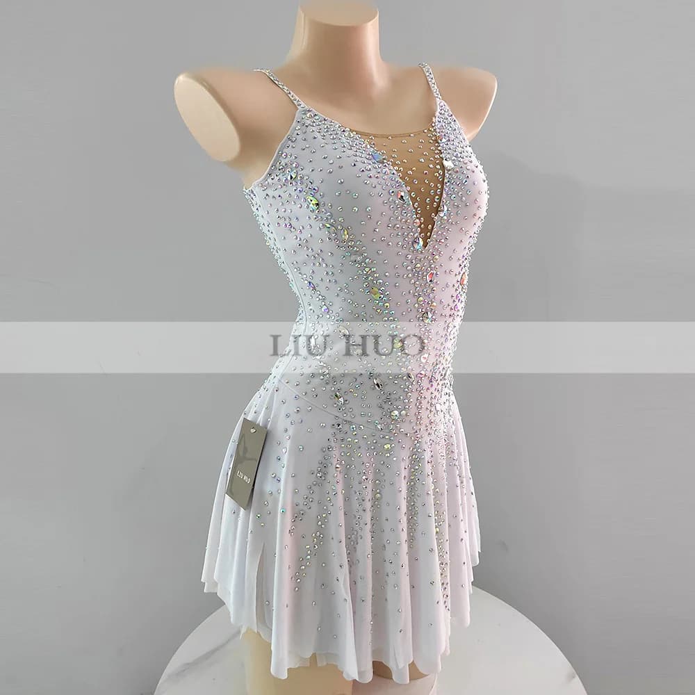 LIUHUO Donna Ragazza Pattinaggio di Figura sul Ghiaccio Vestito Prestazioni Ginnastica Ritmica Concorso Body Costume Rullo Bianco Moderno Latino