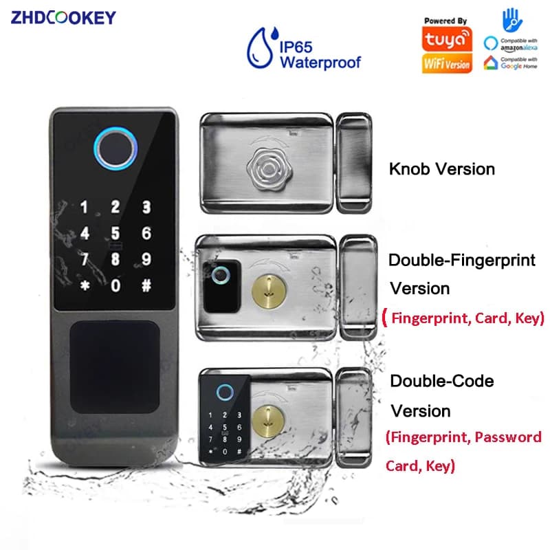 Serratura per porta con bordo bifacciale TTlock Tuya WiFi Codice scheda biometrico per impronte digitali APP Cancello domestico Serrature per porte intelligenti impermeabili esterne