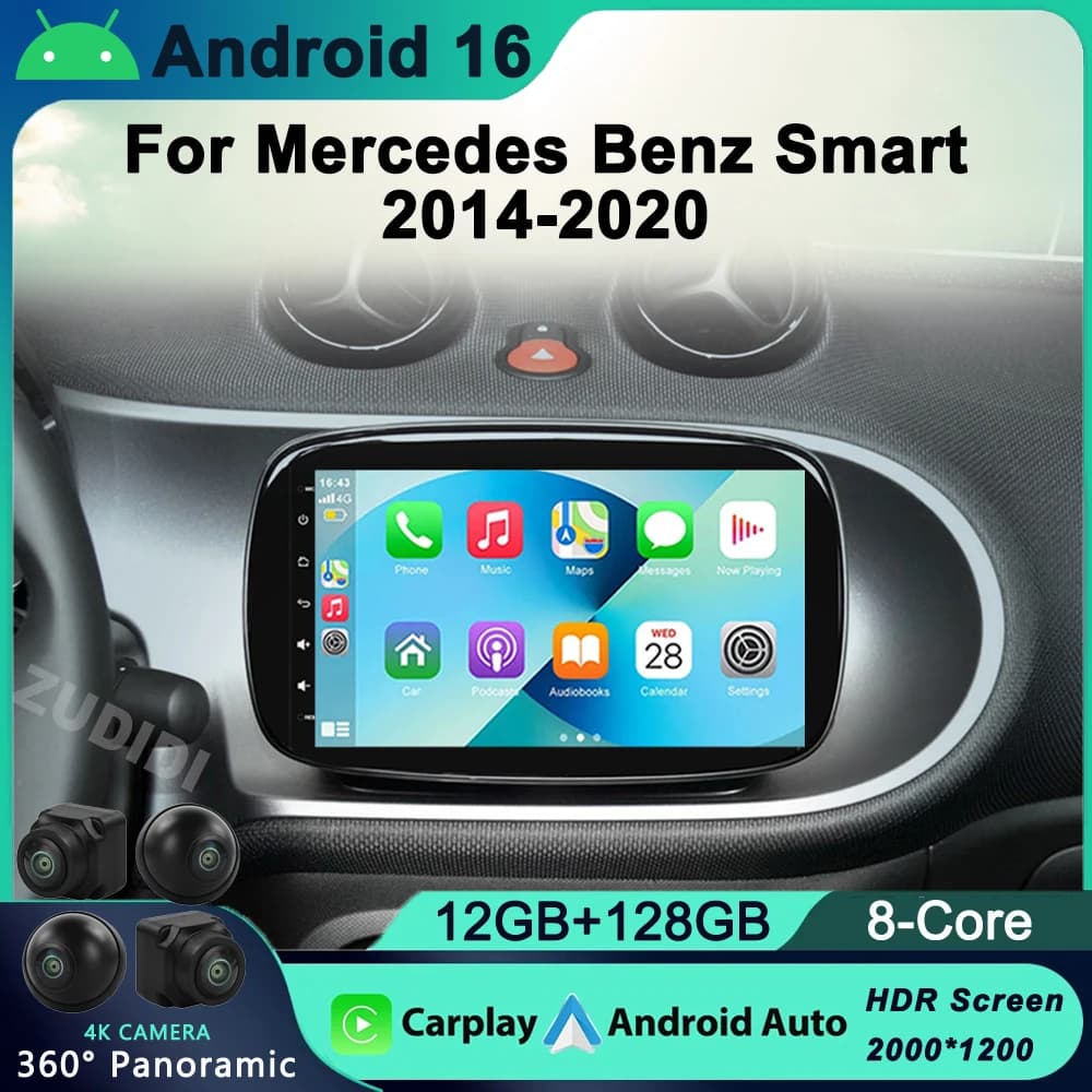 Android 16 Per Mercedes Smart 453 Fortwo 2014 - 2020 Autoradio Lettore Multimediale QLED 1280*720 Schermo Carplay Autoradio 2Din DVD