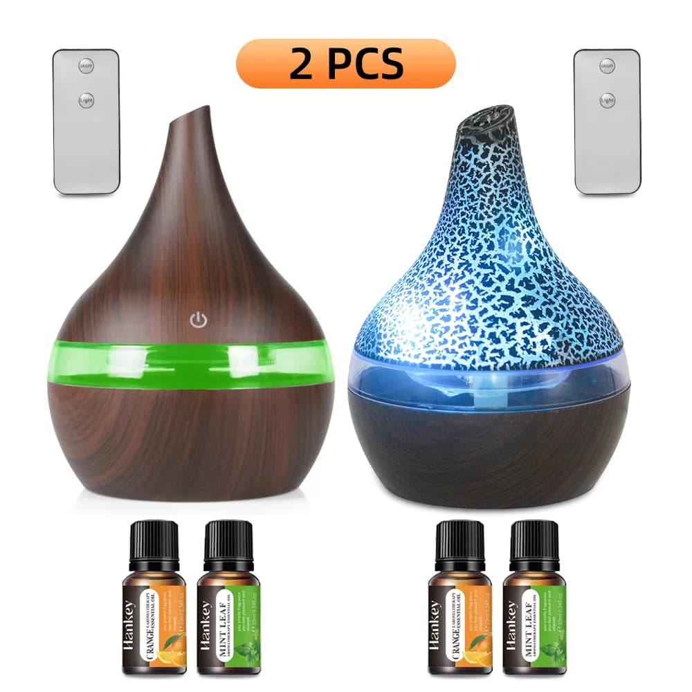 Diffusore di Aromi e Umidificatore Ultra Silenzioso (2 Pezzi) con Spegnimento Automatico per la Sicurezza, 7 Colori Rilassanti per Sonno, Concentrazione in Ufficio e Benessere