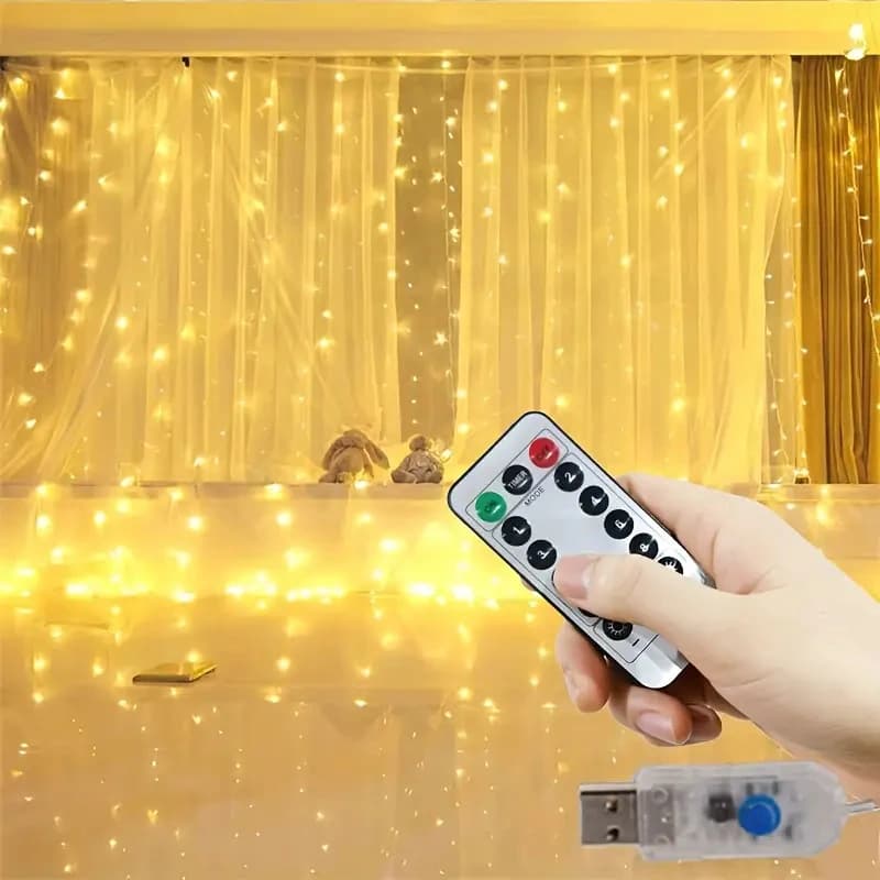Luci LED a Cascata USB con 8 Modalità e Telecomando, Decorazione per Camera da Letto, Matrimoni, Compleanni, Natale, Ghirlanda Luminosa