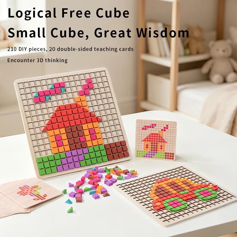 Wooden Logical Cube Puzzle - Montessori Intelligence Toy for Kids, Color Shape Matching Blocks, Early Learning Educational Game