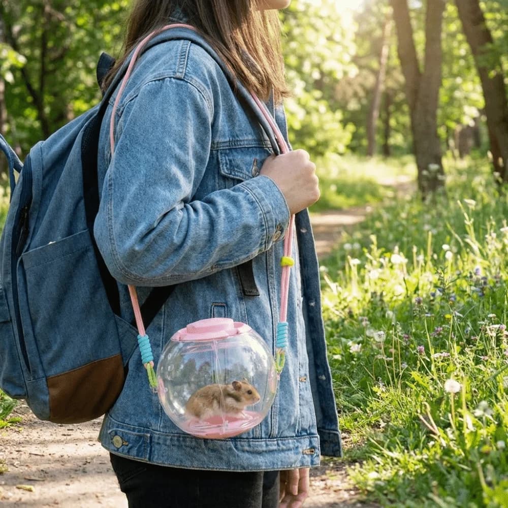 Transparent Hamster Cage Detachable with Shoulder Straps Hamster Carrying Box Breathable Escape-Proof Pet Travel Carrier Outdoor