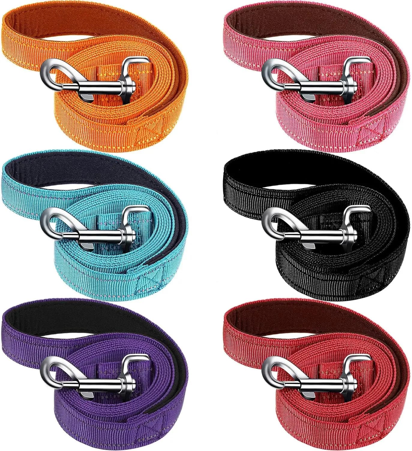 Set di 6 Guinzagli per Cani di Taglia Media e Grande in Nylon Resistente, 1,5m con Impugnatura Imbottita Riflettente, per Passeggiate e Addestramento