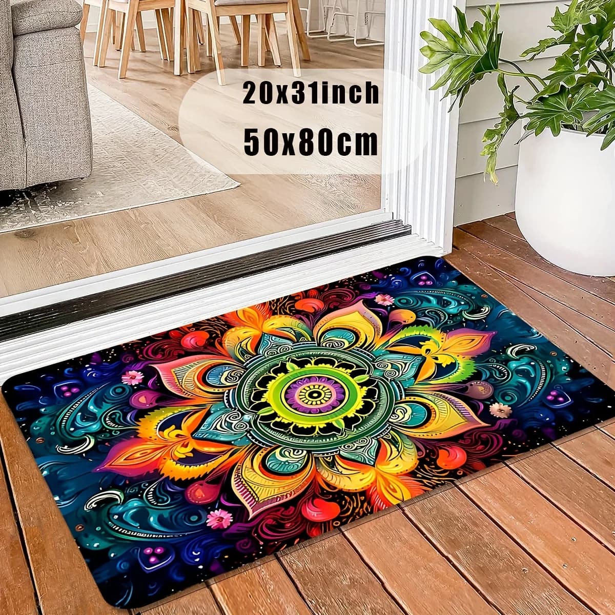 Tappetino per porta con mandala vivace, tappeto da ingresso floreale boho, tappetino assorbente antiscivolo, tappeto decorativo per la casa e lo yoga