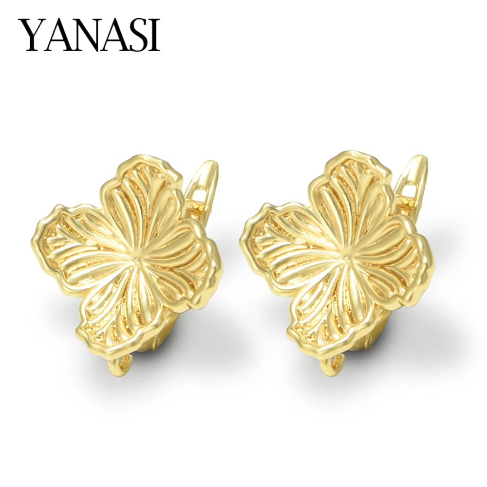 1 Pair Big Flower Earring Hooks Clasps Brass 18k Gold Plated Long Lasting Color Jewelry Making Findings
